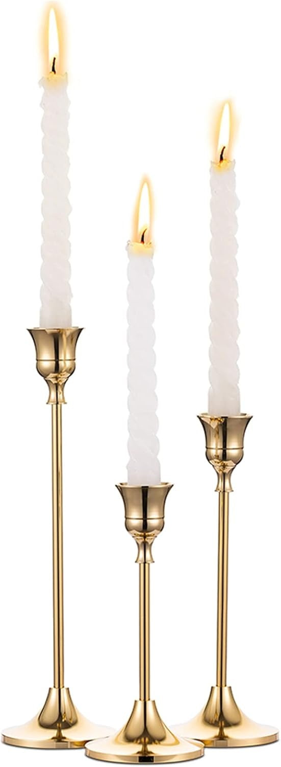 Gold Taper Candle Holder Set